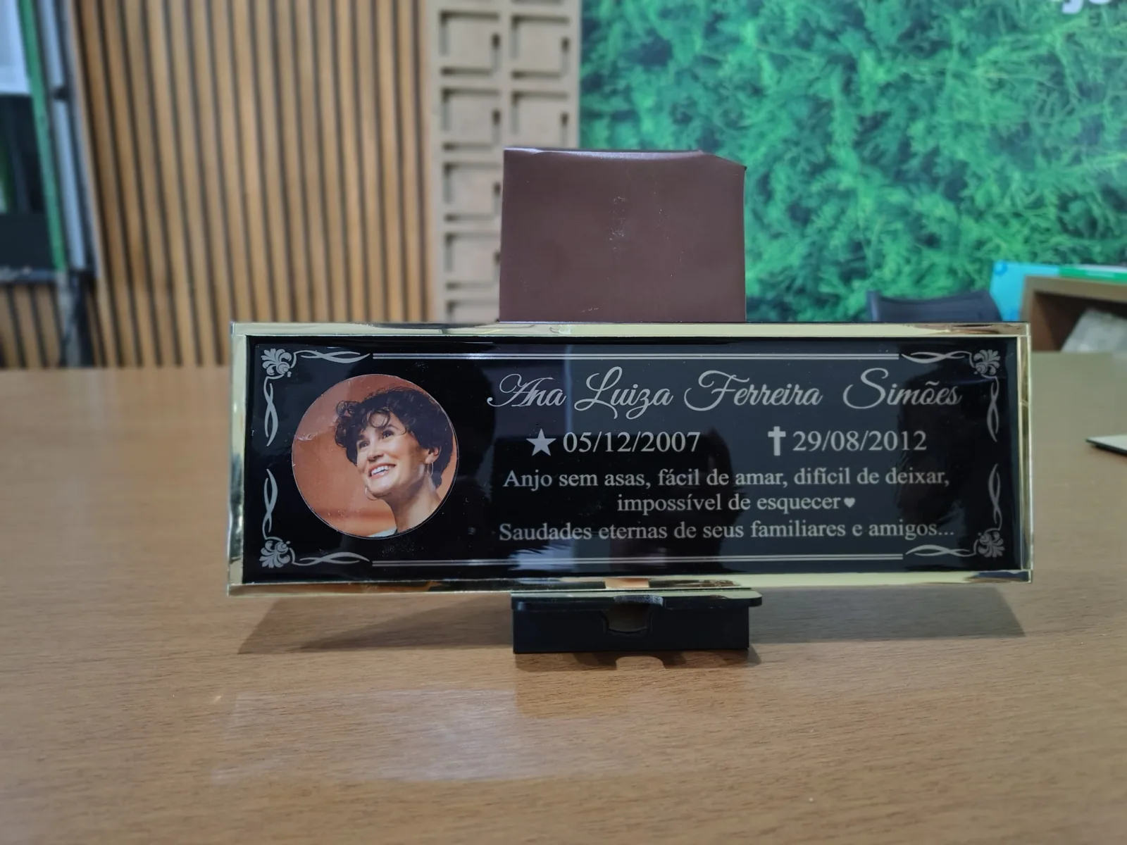 Placa memorial horizontal personalizada com foto